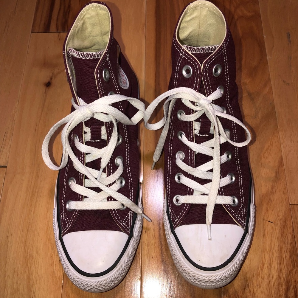 burgundy high top converse all star